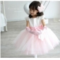Short Sleeve With Pink Bow White Flower Girl Dresses