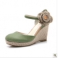 Green Flowers On Leather Women's Sandals