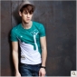 Short Sleeve Green White Slim Men's T-Shirts