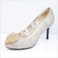 Beige Lace With Diamond High Heel Women's Dress Shoes