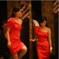 Red One Shoulder With Sleeves Bridesmaid Dresses