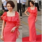 Red With Sleeves Chiffon Bridesmaid Dresses