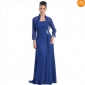 Blue Long Sleeve Chiffon Empire Mother of the Bride Dresses