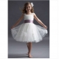 White Tulle Purple Ribbons Flower Girl Dresses