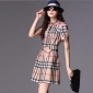 Khaki Short Sleeve Knee Length Dresses