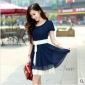 Blue Chiffon Knee Length Short Sleeve Dresses