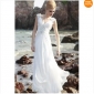White Lace Up V Neck Backless Beach Wedding Dresses