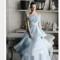With Straps Layered Silky Light Blue Beach Wedding Dresses