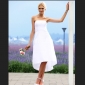 White Backless A-line Strapless Simple Taffeta Asymmetrical Wedding Dresses