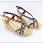 Blue Summer Wooden High Heel Platform Shoes