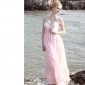 Pink Short Sleeve Chiffon Beach Evening Dresses