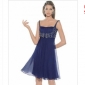 Blue Layered Chiffon Backless Evening Dresses