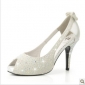 Ivory Shiny Diamond With Bow On High Heel Women's Bridal Shoes