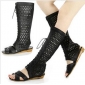 Black Flat Lace Up Long Summer Style Women's Sandals