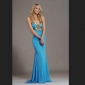 Blue Chiffon Backless V Neck With Straps Prom Dresses