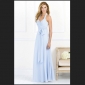 Sky Blue With Ribbons Chiffon Backless Prom Dresses