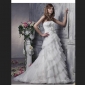 White Layered Tulle Chiffon Floor Length Ball Gown Wedding Dresses