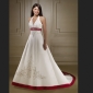 White Red Satin Beaded Lace Up A-line Wedding Dresses