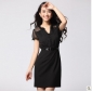 Black Chiffon Satin With Belts Knee Length Dresses