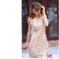 Beige Sleeveless With Pearls On Mini Dresses