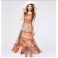 Orange Chiffon With Sleeves Beach Dresses