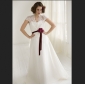 White With Red Bow Lace Short Sleeves Empire Wedding Dresses