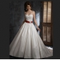 White With Red Bow Strapless Backless Empire Wedding Dresses
