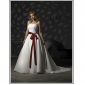 Lace Tulle Floor Length White With Red Bow Empire Wedding Dresses