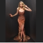 Brown Floor Length Beaded Leopard Bridesmaid Dresses