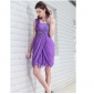 Purple Knee Length Ruffles Backless Bridesmaid Dresses