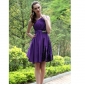 Purple Chiffon Beaded Ruffles Backless Bridesmaid Dresses