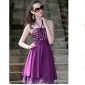 Satin Tulle Backless Layered Purple Bridesmaid Dresses