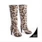Leopard High Heel Knee Length Women's Boots