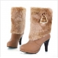 Khaki High Heel Short Style Wool Women's Boots