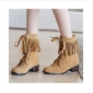 Khaki Lace Up With Tassel Flat Bottom Women's Boots