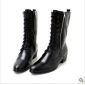 Black Real Leather Lace Up Military Men's Casual Boots