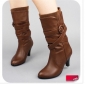 Brown Leather With Stripes Winter Fashion Women's Boots