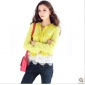 Green Lace Elegant Beaded Long Sleeves Women's Tank Tops