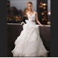 White V-neck Flowers Full Length Princess Wedding Dresses