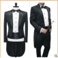 Black Single-breasted Peak Lapel Wool Groom Tuxedos