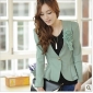 Green Flowers Ruffles Casual Slim Women's Suits