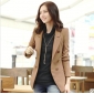 Light Coffee Long Style Non-vented Notch Lapel Women's Suits