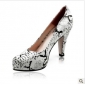 White Black High Heel Real Leather Women's Dress Shoes
