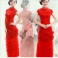 Red Layered Tulle Embroidery Cheongsam Wedding Dresses