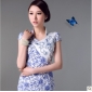 Blue Knee Length Slim Buttons Cheongsam Wedding Dresses