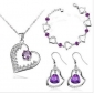 Purple Diamond Heart Shape Silver Women's Jewelry Sets
