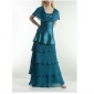 Green V-neck Layered Shot Sleeves Elegant Mother of the Bride Dresses
