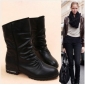 Black PU Leather Korean Style Short Women's Boots