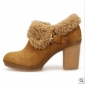 Brown Real Leather Wool Casual Women's Boots