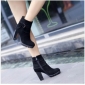 Black With Platform Satin Thick Flat Women's Boots